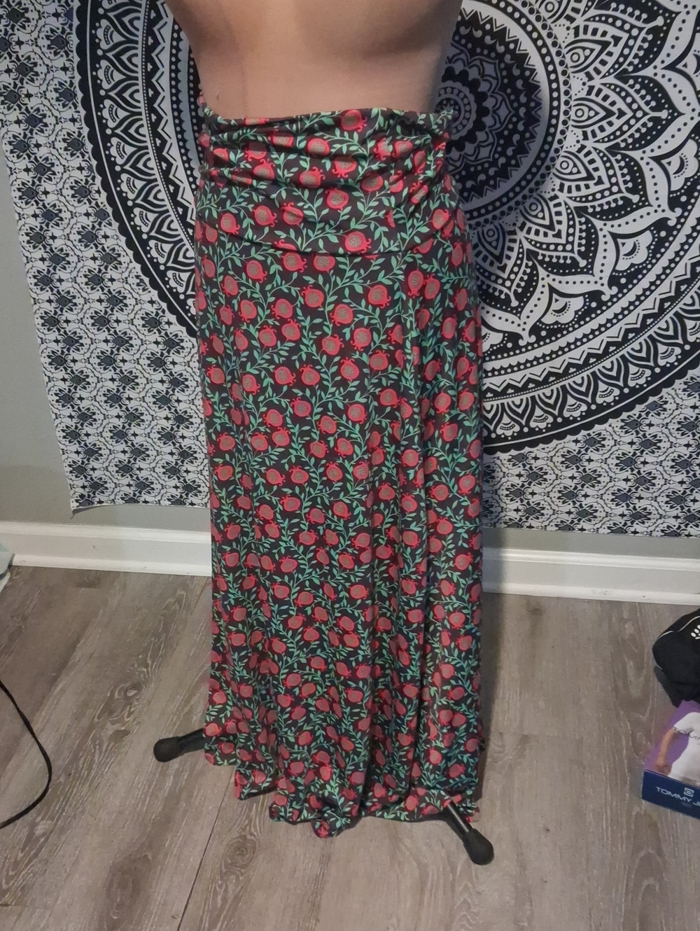 LuLaRoe Maxi Skirt in Black with Red Floral and Green Leaves